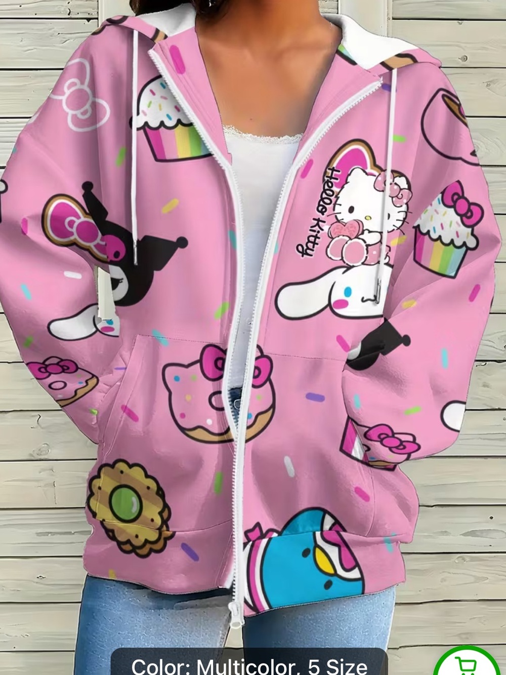 Hello Kitty Pink Multicolor Zip-Up Hoodie Jacket